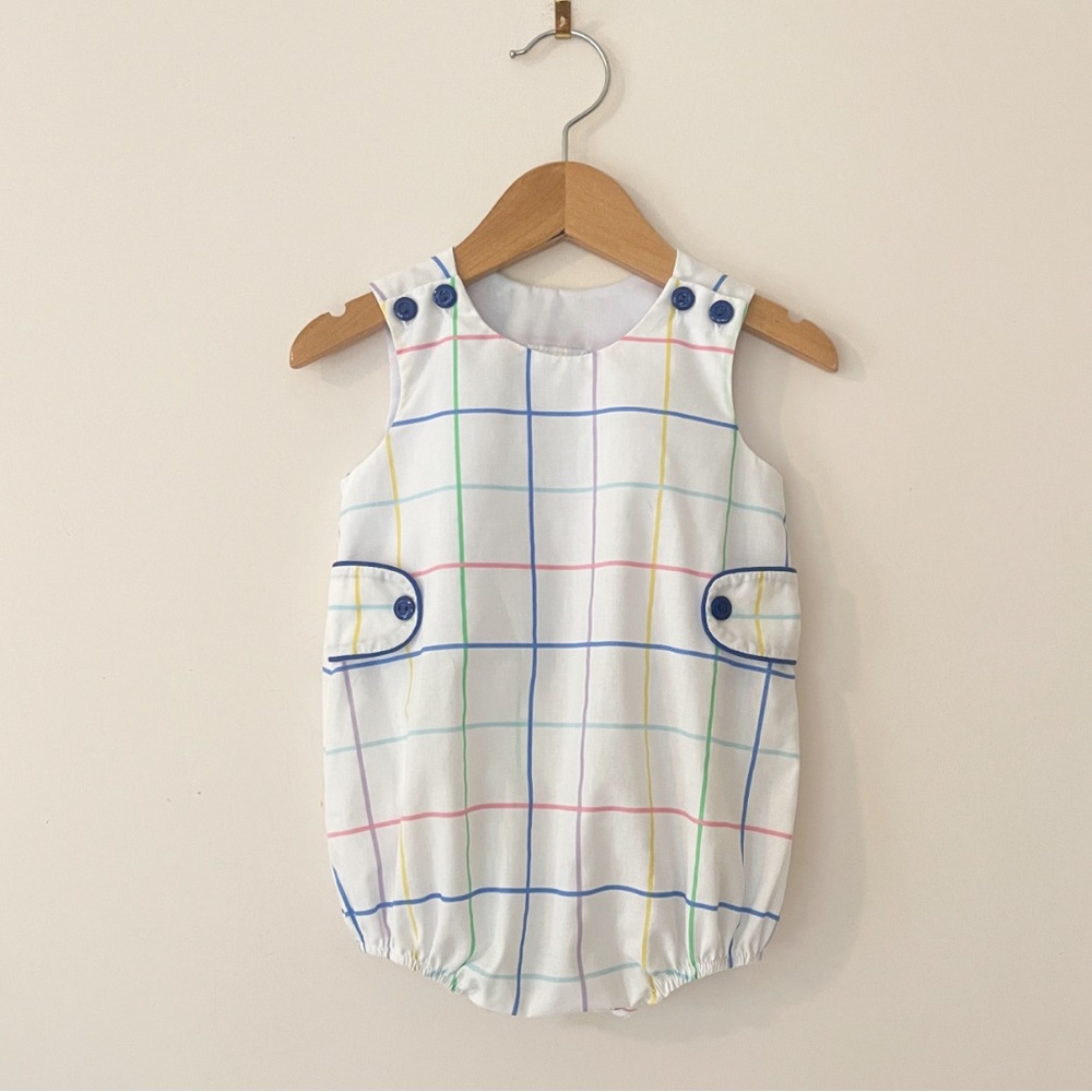 LULU BEBE NWOT Boys Classic Pastel Windowpane Plaid Spring Summer Bubble